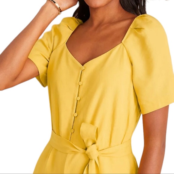 Ann Taylor Tie Waist Linen Loosefit Jumpsuist Romper Yellow Womens Size 10 NWT - Picture 4 of 11